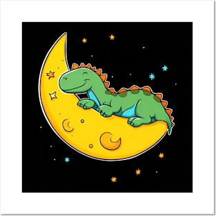 Dinosaur Sleeping On The Moon Posters and Art